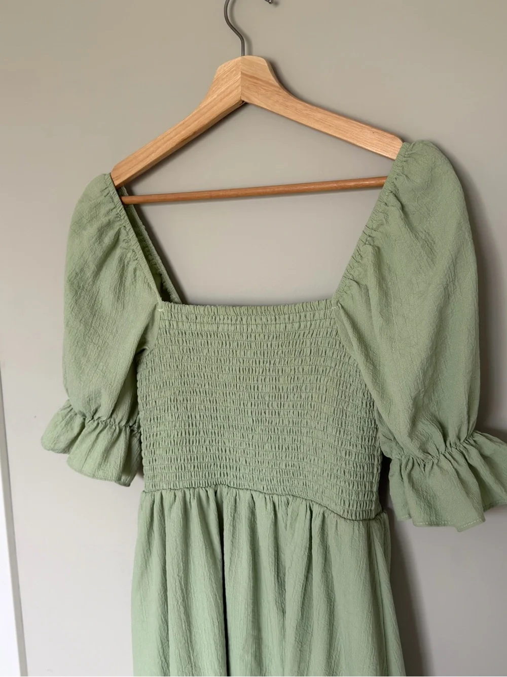 Altar’d State Sage Green Smocked Midi Dress Puff Sleeve Square Neck Size S - Picture 6 of 8
